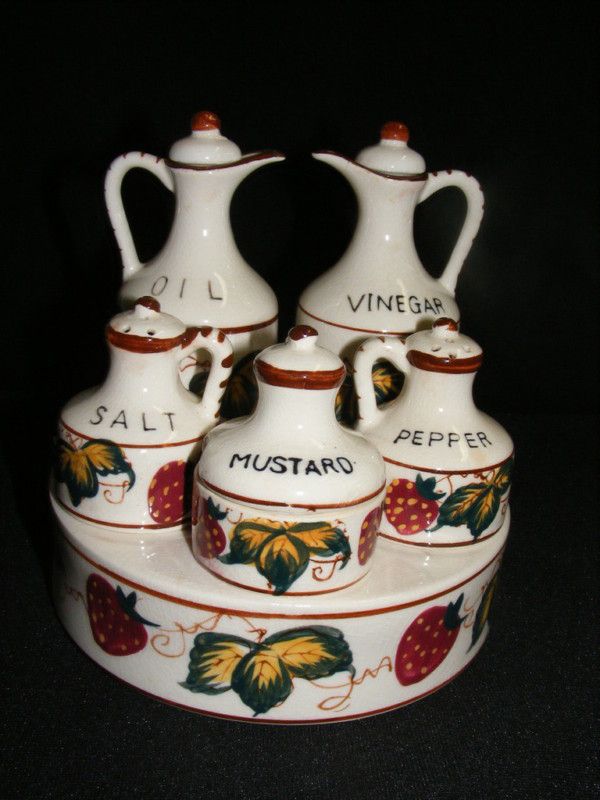 Vintage Salt Pepper Oil Vinegar Mustard Cruet Set Japan  