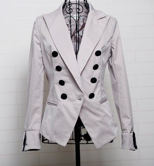   Womens Double Breasted Suit Jacket fold Outerwear Blacks / Apricots