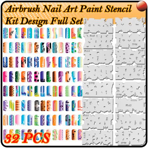 FULL STYLES AIRBRUSH PAINT STENCIL NAIL DESIGN TOOL KIT  