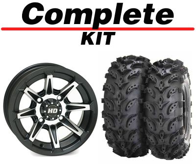 STI HD2 Matte 12 ATV Wheels on Swamp Lite 25 Tires Polaris Sportsman 