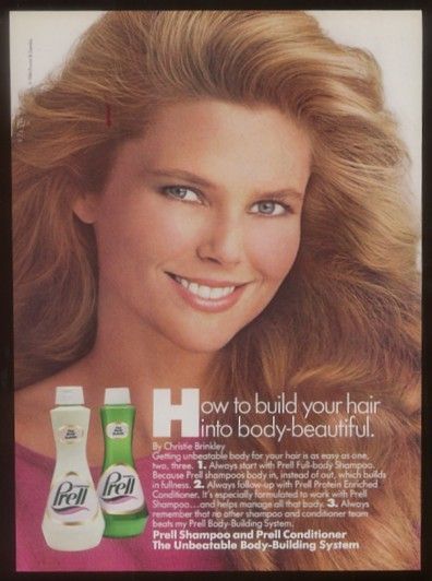 1986 Christie Brinkley photo Prell Shampoo print ad  