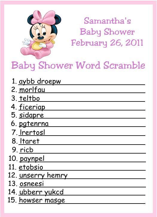 Baby Minnie Word Scramble Baby Shower Games  