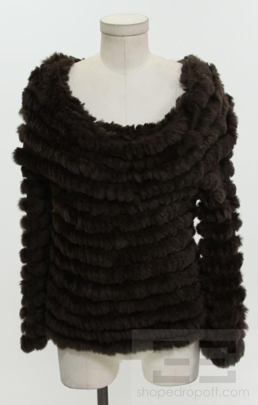 BCBG Max Azria Brown Wool Knit & Rabbit Fur Off The Shoulder Top Size 