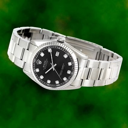   Diamond Datejust SS Stainless Steel Oyster Perpetual Black Date Watch