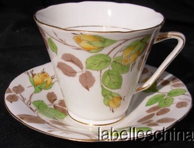 ABJ Grafton Teacup and Saucer Rose Bud Art Deco HPT tea cup and saucer 