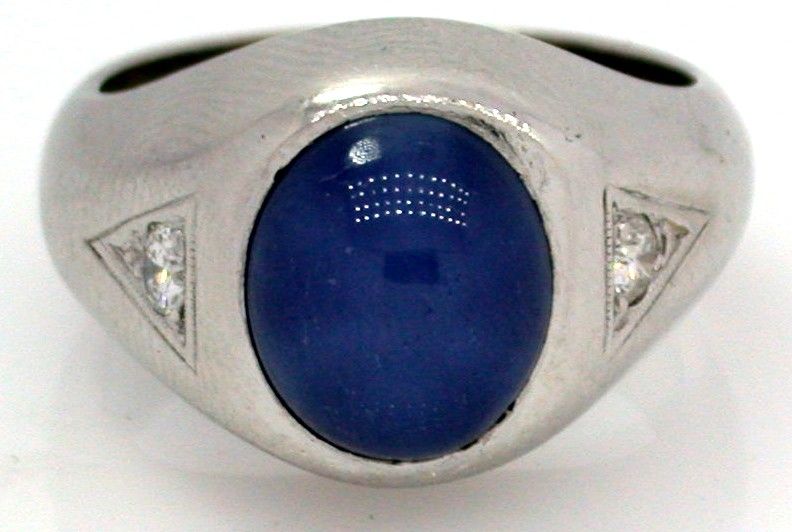 10 Ct DIAMOND & Blue STAR SAPPHIRE Mens Ring 14K WG  