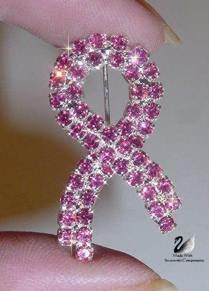 PINK BREAST CANCER RIBBON PIN with SWAROVSKI CRYSTALS MIB SLVR  