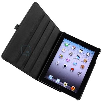 For New iPad 3rd Gen Black 360° Rotating Magnetic Leather Case Cover 