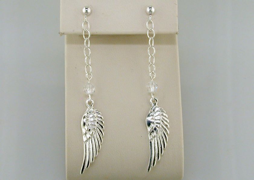 Swarovski Angel Wing Chain Earrings Sterling Silver  