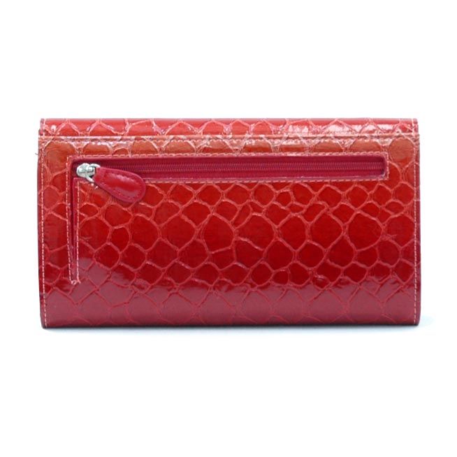 Snake skin fold over flap checkbook wallet Blossom Red  