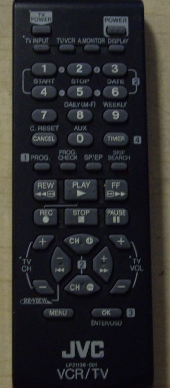 JVC VCR / TV Remote Control LP21138 001 *NEW**  