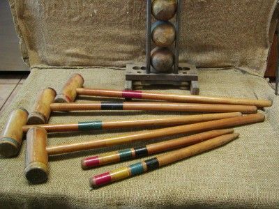 Vintage Croquet Set  Antique Wooden Old Game Sports  