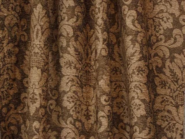   Brown Cream Chenille Damask Diva Mink Drapery Upholstery Fabric  