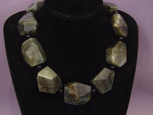 Necklace Rainbow Labradorite 40mm Flat Facet 925 Exact  