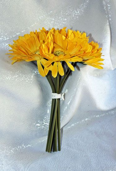 Sunbeam Yellow Gerbera Gerber Daisy Daisies Bridal Bouquet Silk 