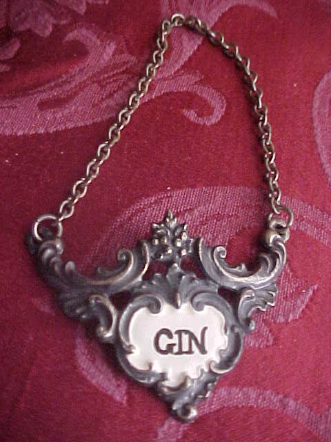 Silver GIN Decanter Label Bottle Tag Liquor England  