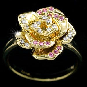 Gold Plated Rose Ring use Swarovski Crystal SR098  