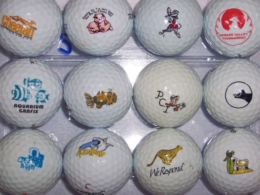 12) ANIMAL RELATED LOGO GOLF BALLS #1 (CHEETAH, PIGS, BUNNY, FISH 