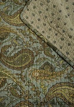 ISABELLA BLUE GREEN PAISLEY F/QUEEN COTTON QUILT + SHAMS SET  