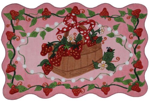 3x5 Pink Green Strawberry Basket Plush Nylon Area Rug  