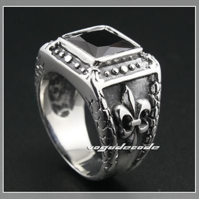 FLEUR DE LIS 316L Stainless Steel CZ Men`s Ring 3J003  