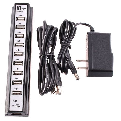 10 Ports 480MBps USB 2.0 HUB W/Power Adapter Laptop MAC  