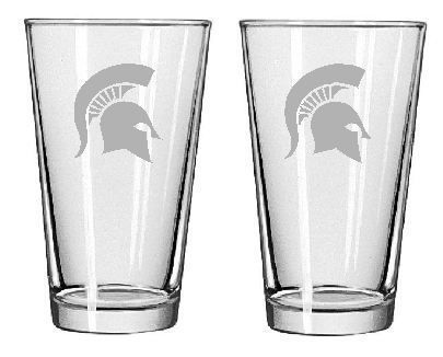 Michigan State Spartans Etched Pint Glasses   MSU  