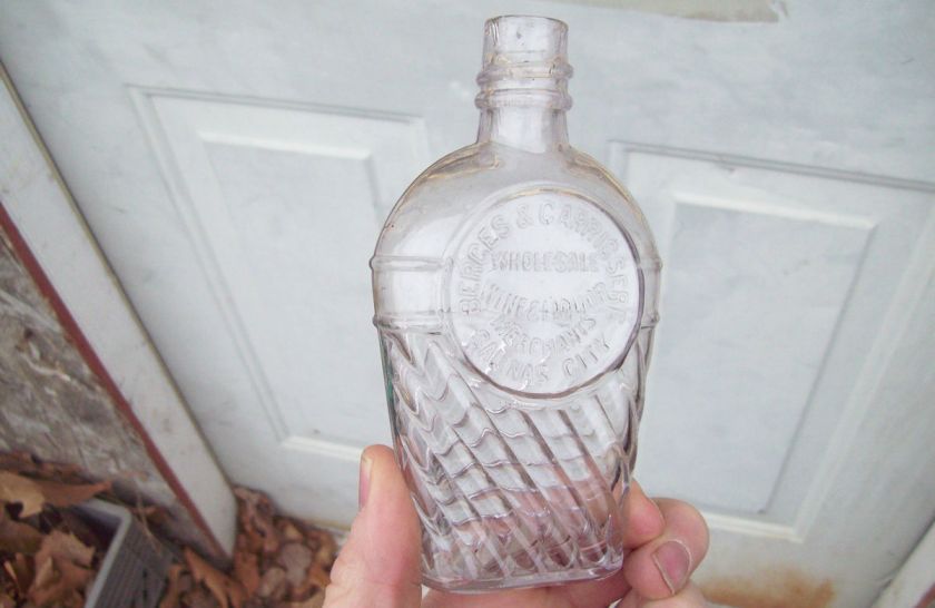   CITY,CA BERGES & GARRISSERE LIQUOR MERCHANTS FANCY COFFIN FLASK 1890s