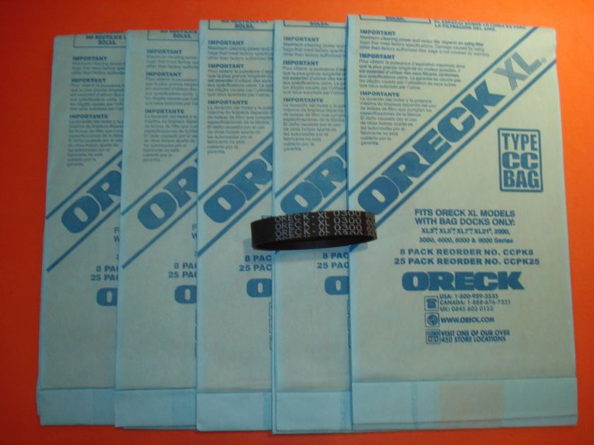 GENUINE ORECK CC VACUUM BAGS + 1 BELT FOR XL UPRIGHTS  