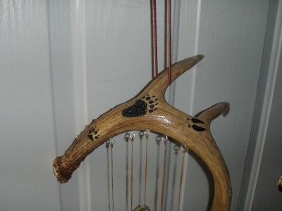 DEER ANTLER WINDCHIME CARVED BEAR, DEER, & WOLF TRACKS CARVING FREE 