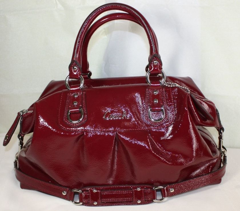 NEW COACH ASHLEY PATENT LEATHER LG SATCHEL GARNET RED 15454 $498 NWT 