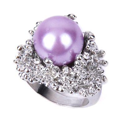 13mm Man Maded Pearl w/ Rhinestone Encrusted Coral Ring  