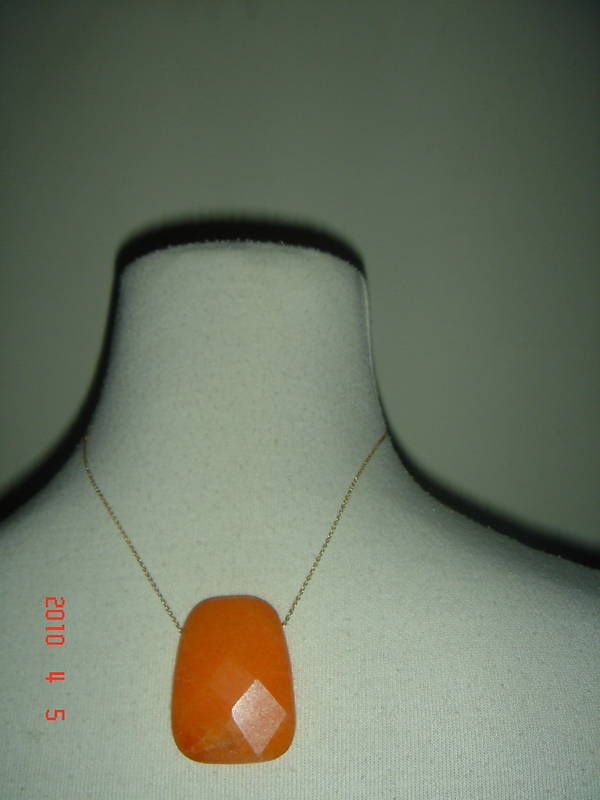 GOLD PLATED NECKLACE CHAIN ORANGE SEMI PRECIOUS STONE  