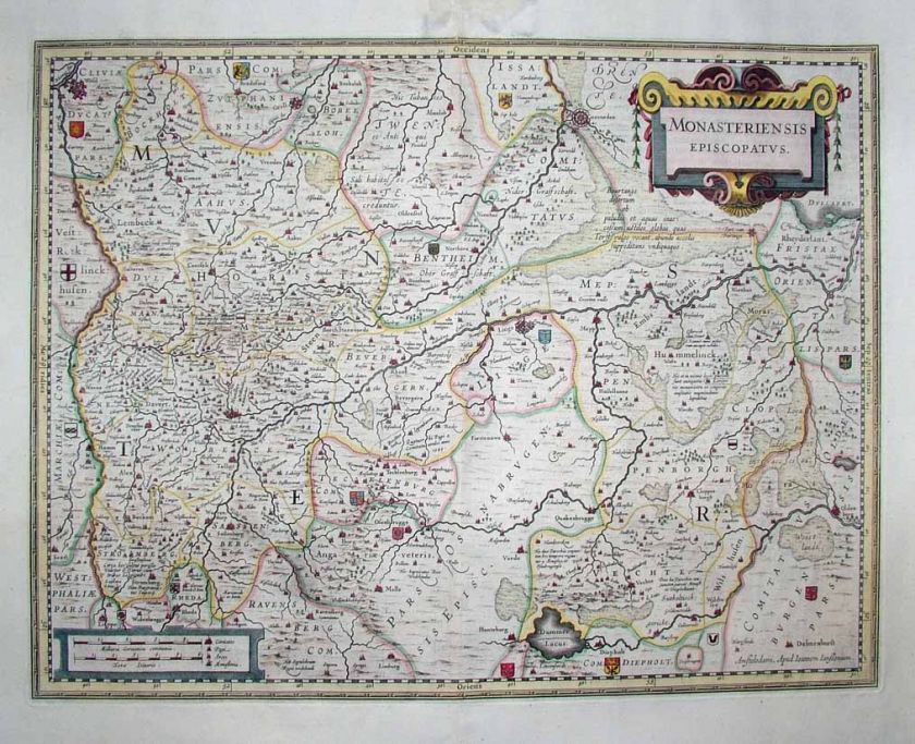 Ejemplo magnífico 1633 de la región de Münster de mapa de Jansson 