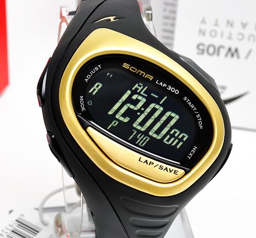   Mens RunONE 300 Lap Runners Watch, Digital Sports Black & Gold  