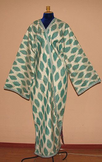 UZBEK SILK COTTON IKAT ADRAS CHAPAN ROBE #6352 7255  