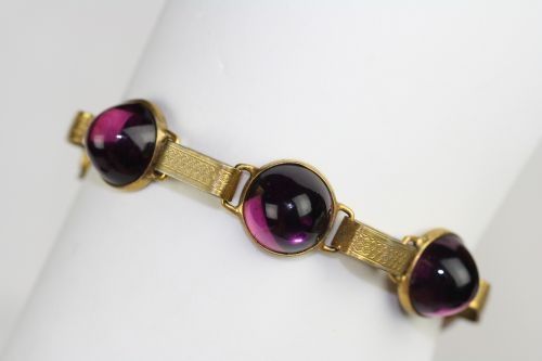   Deco Brass Purple Gumdrop Glass Cabochon Link Slave Bracelet  