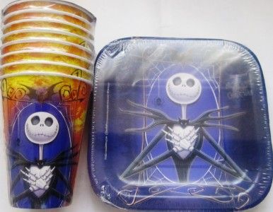   CHRISTMAS * JACK SKELLINGTON Party 8 DESSERT CAKE plates 8 cups  