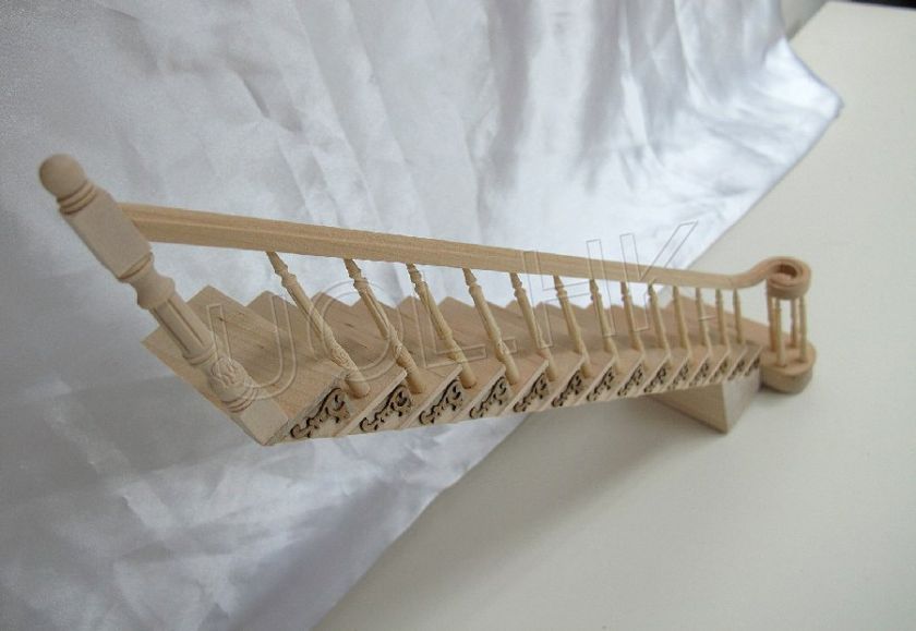   wood carved left staight staircase (Self assembled) for doll house