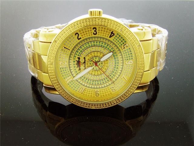 Techno Royale 50MM Round Gold Tone 12 Diamonds Watch  