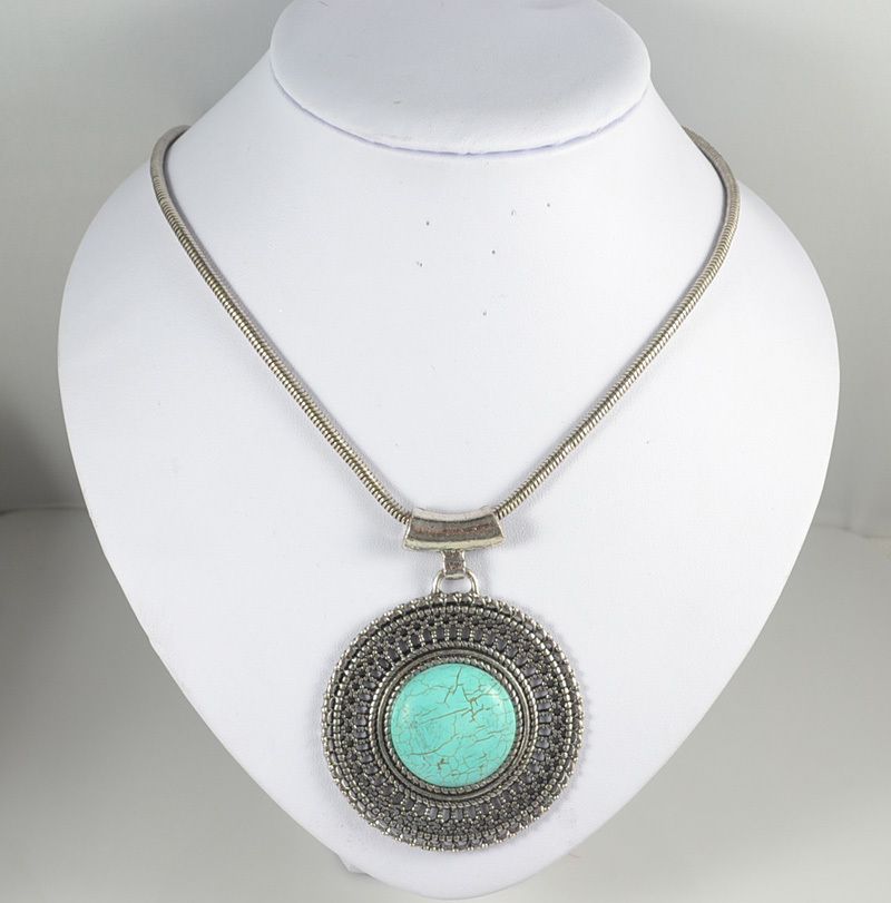 RETRO VINTAGE TIBETAN SILVER PLD TURQUOISE NECKLACE 19  