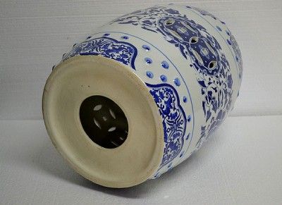 Chinese Blue & White Porcelain Garden Stool Table with Floral Design 