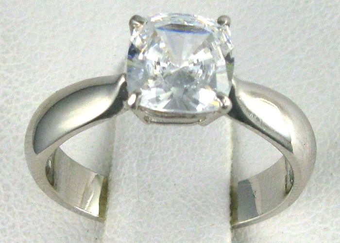 R00770 14K gold 1ct cushion CZ wide band solitaire ring  