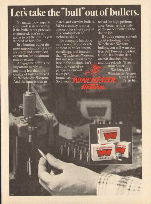 1976 Ad Winchester Bullets Take The Bull Out of Bullets Reloading 