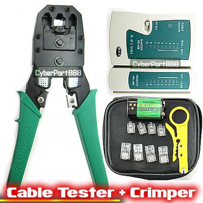 RJ45 RJ11 Cat5 LAN Network Cable Tester + Crimper +Plug  