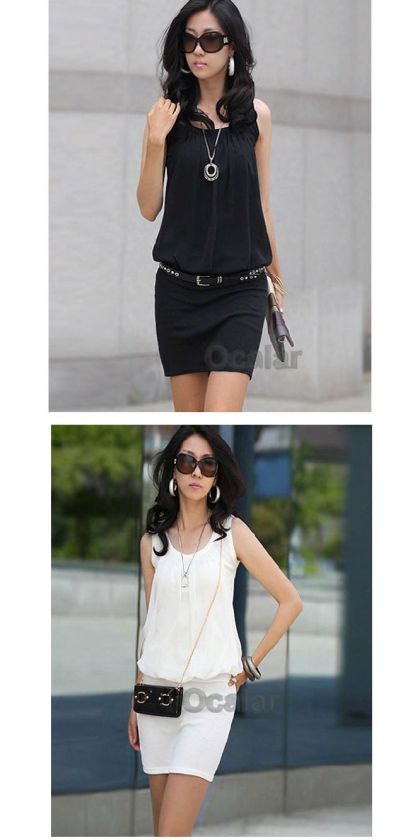 Colors Women Lady Stylish Crewneck Sleeveless Chic Tunic Causal Mini 