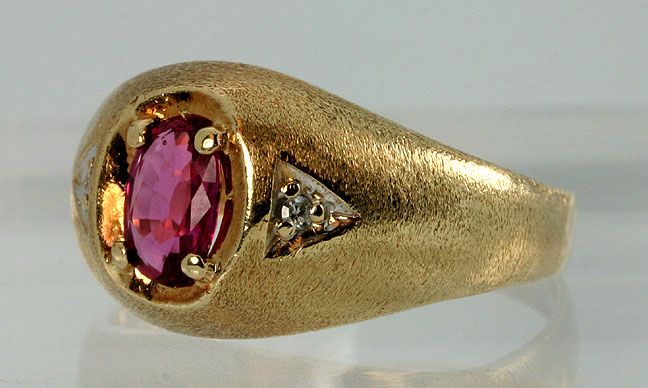   VINTAGE .35CT HOT PINK TOPAZ DIAMOND RING 14K YELLOW GOLD  